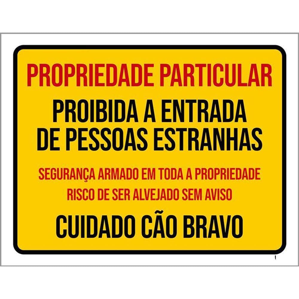 Kit 3 Placas Proibida Entrada Risco Alvejado Cão Bravo
