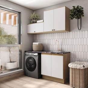 Lavanderia Modulada Kappesberg Celeste 3 Peças Nogueira/branco 160cm