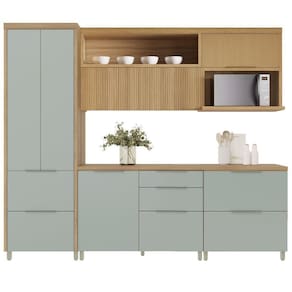 Cozinha 5 Peças Marquesa 6 Portas 6 Gavetas 100% Mdf Nesher Nature/verde