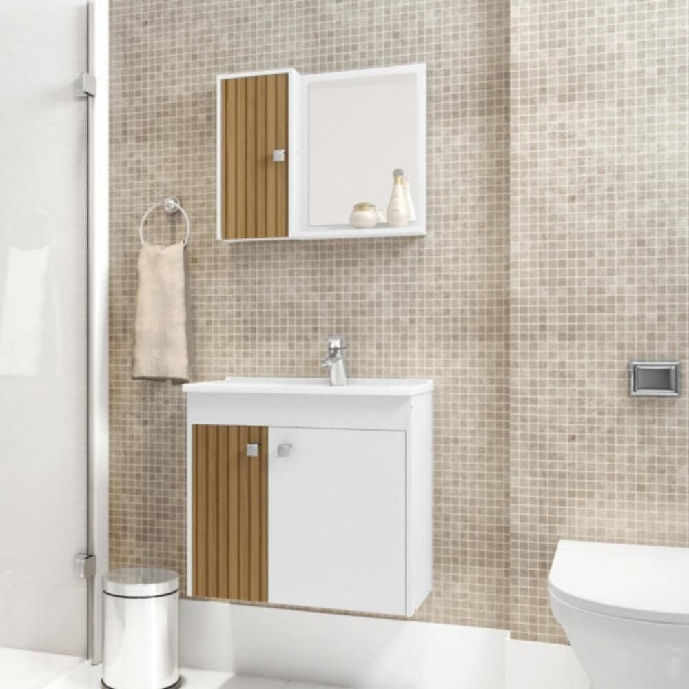Conjunto Gabinete E Espelheira Colmar Branco Ripado