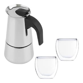 Cafeteira Italiana Moka 450Ml + 2 Copos Vidro Duplo 100Ml