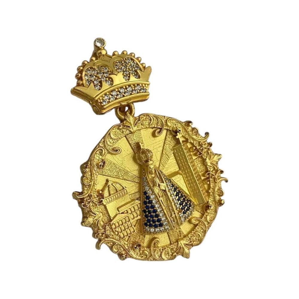 Pingente Nossa Senhora Detalhado Cravejado Banhado A Ouro