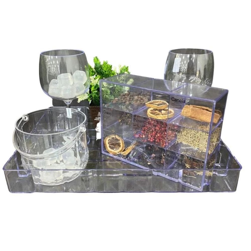 Kit Gin 2 Taças Caixa Especiarias Balde Gelo Bandeja