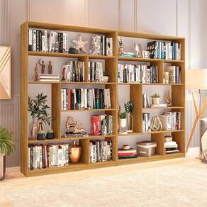 Kit 2 Estante para Livros 180cmx240cm 4 Prateleiras Seattle Yescasa Amadeirado Freijó
