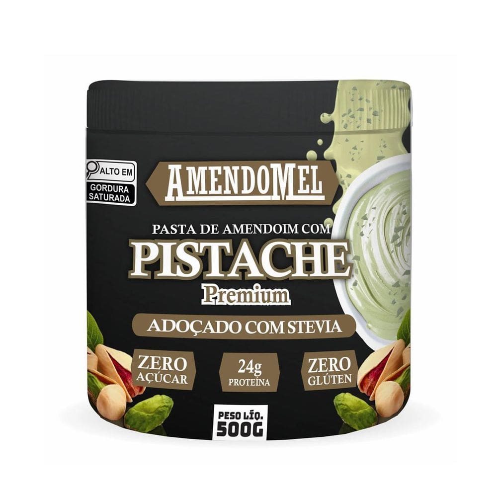Pasta Amendoim Pistache Adoçado Stévia Pote 500G Amendomel
