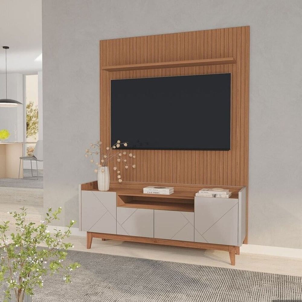 Conjunto Rack Adria com Painel Siena Off White / Noce