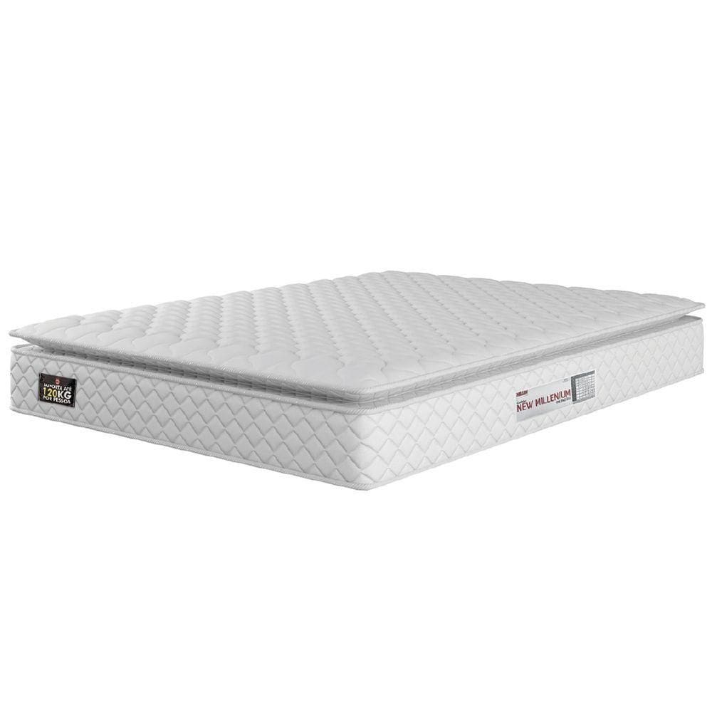 Colchão Casal Queen Espuma D33 Pillow Top New Millenium 158x198x19cm Branco Hellen-suporta Até 120kg Por Pessoa Branco