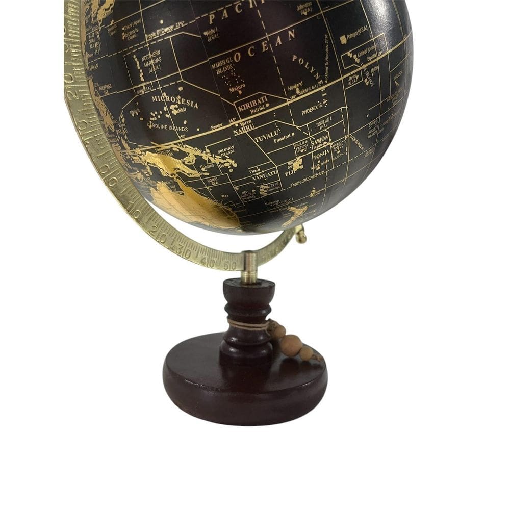 Globo Preto Com Dourado 30X20Cm Base Em Madeira - Preto