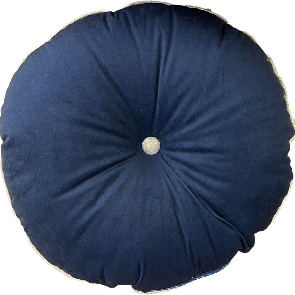 Almofada Redonda com Botão e Cordonê Azul 40cm Azul
