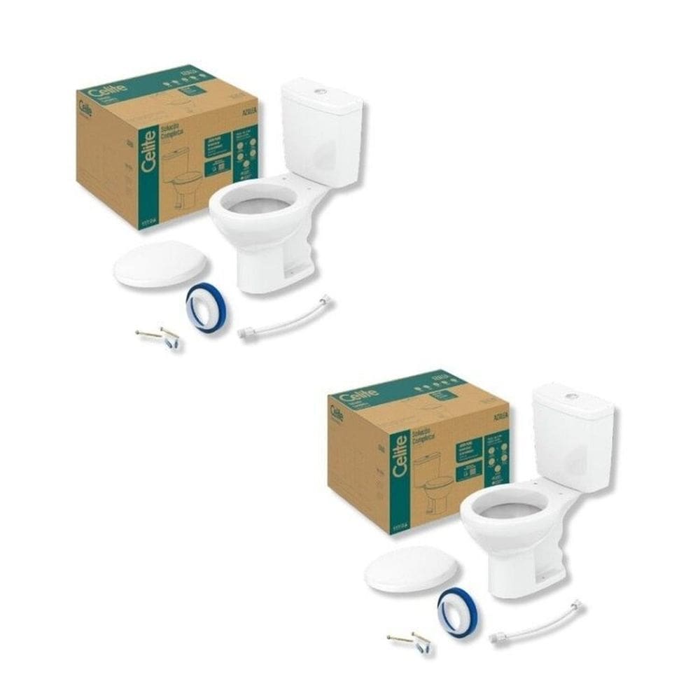 Kit 2 Vaso Sanitário com Caixa Acoplada e Assento Soft Close Azaléa Celite Branco