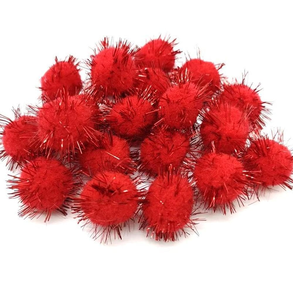 Kit Com 100 Pompom Em Lurex 1.5Cm Vermelho