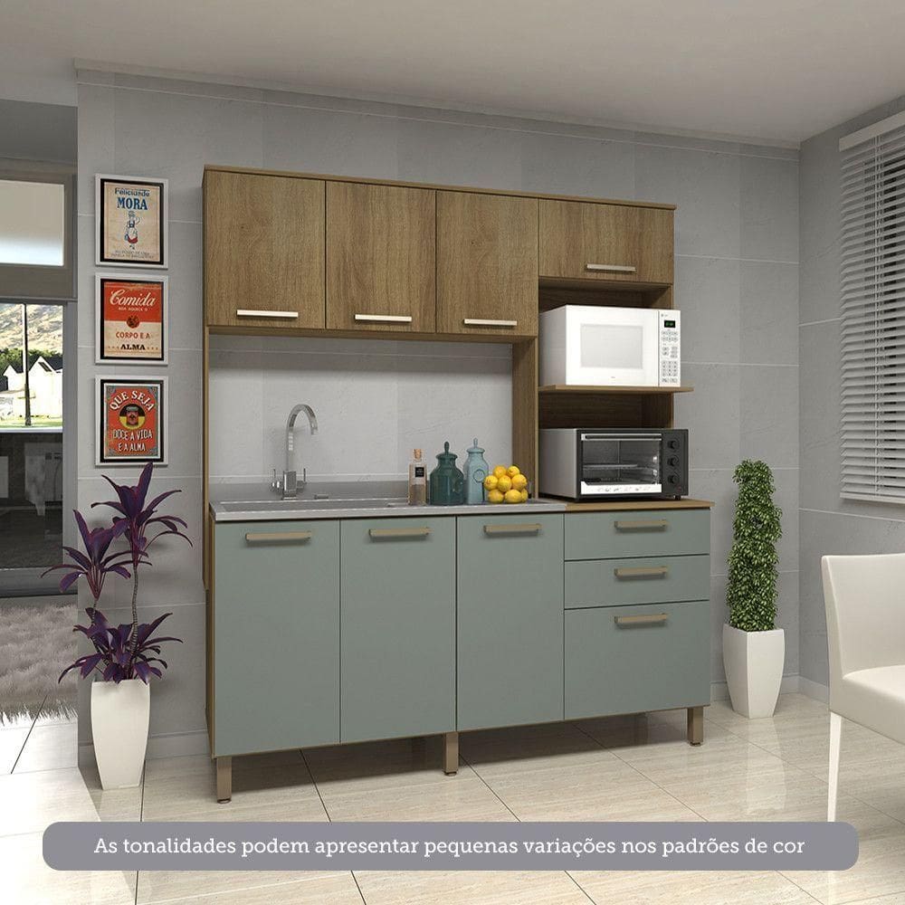 Cozinha Compacta 8 Portas E 2 Gavetas Luciane Móveis Carvalho Avelã Cinza Supremo