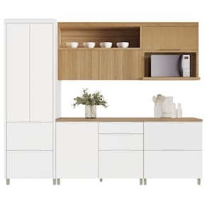 Cozinha 5 Peças Marquesa 6 Portas 6 Gavetas 100% Mdf Nesher Branca / Nature