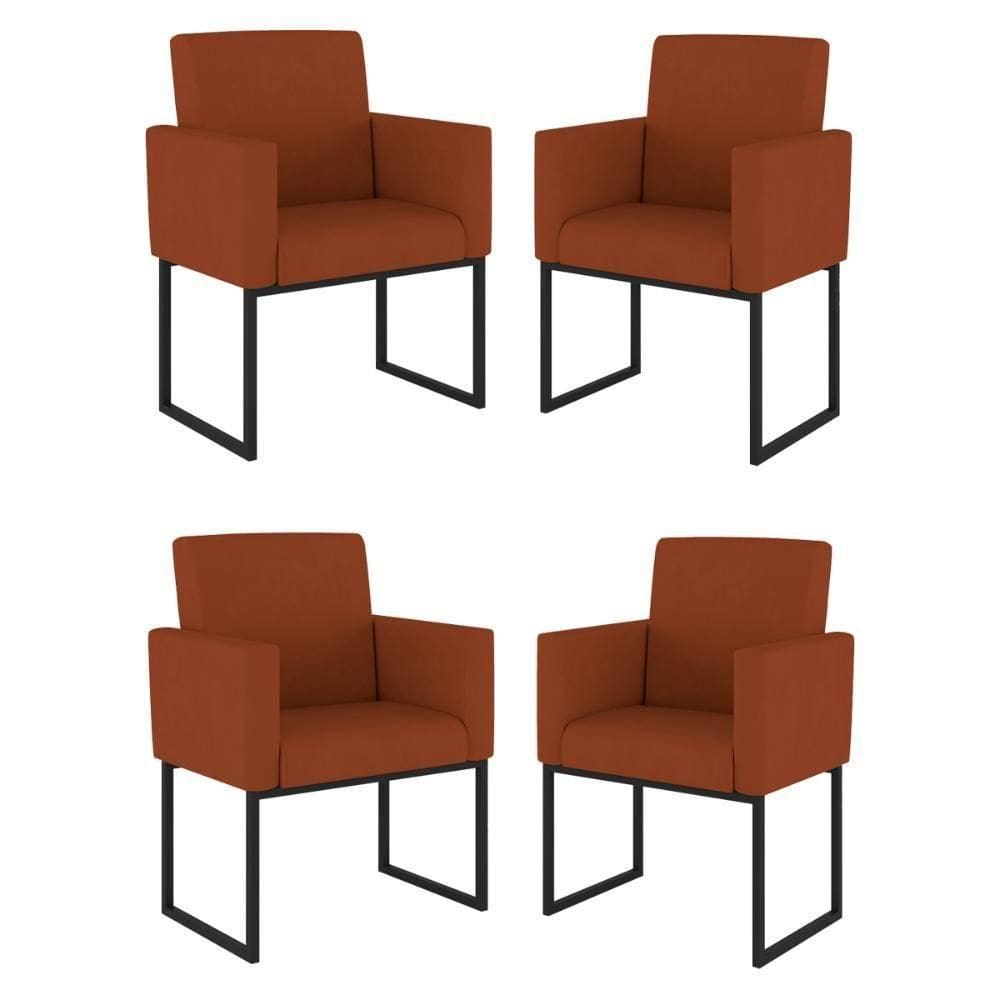 Kit 04 Cadeiras Poltrona Decorativa Para Sala Quarto Preto Cor: Terracota