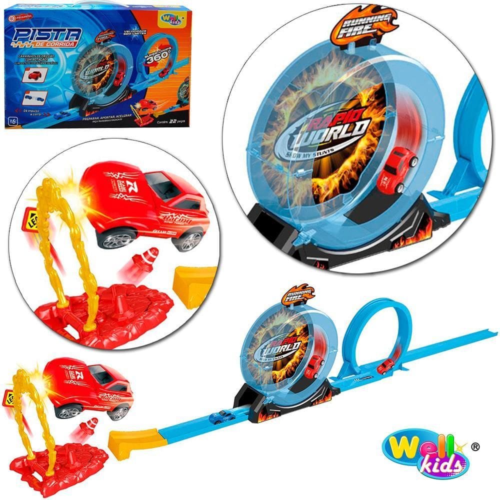 Carro Lancador + Pista Corrida Looping 360º 22 Pecas Na