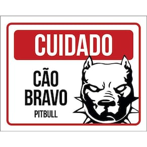 Kit 3 Placas Cuidado Cão Cachorro Bravo Pitbull