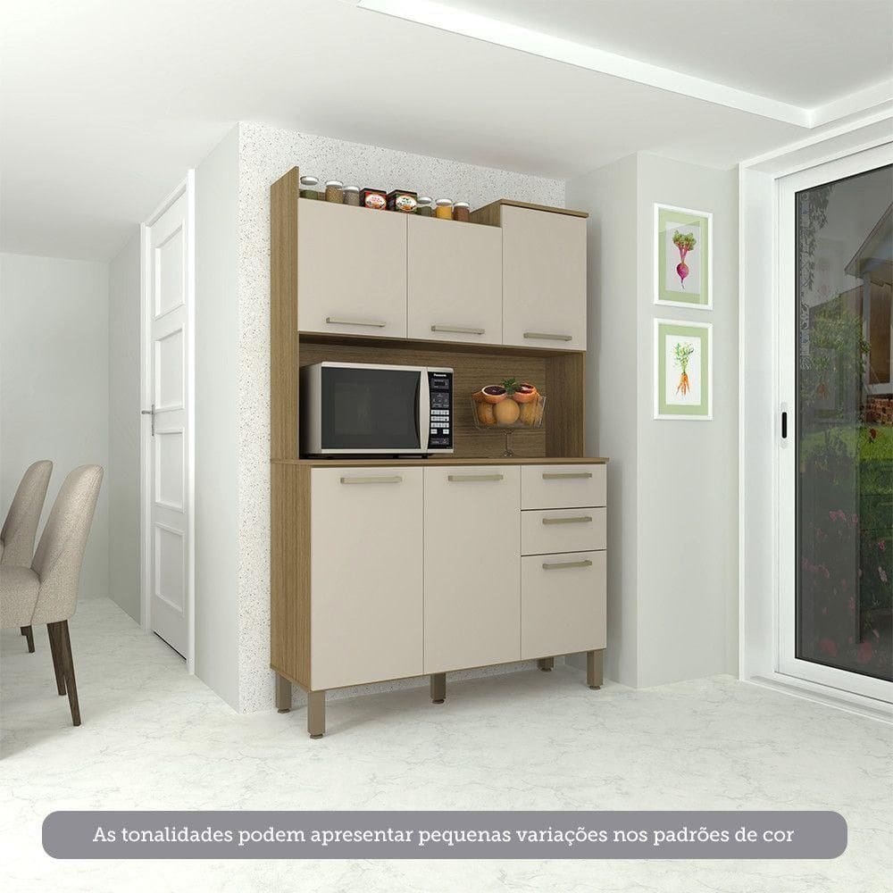Cozinha Compacta 6 Portas E 2 Gavetas Com Tampo Luciane Móveis Carvalho Cinnamon