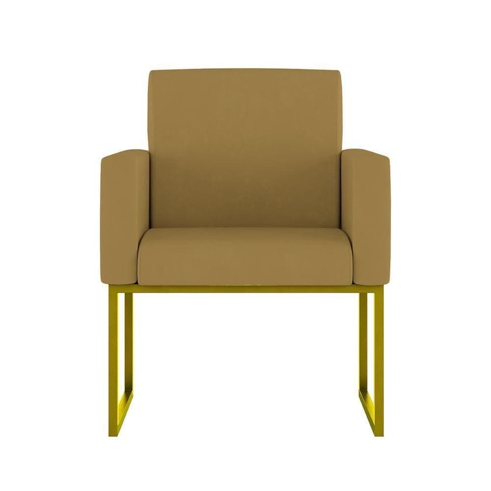 Cadeira Poltrona Moderna Com Base De Ferro Dourado Reforçada Cor: Capuccino