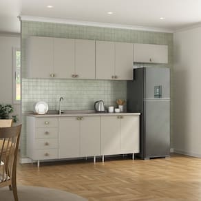 Cozinha Completa 5 Peças 100% Mdf Bp 2 Balcões 3 Aereos Maranello Branco/Panna