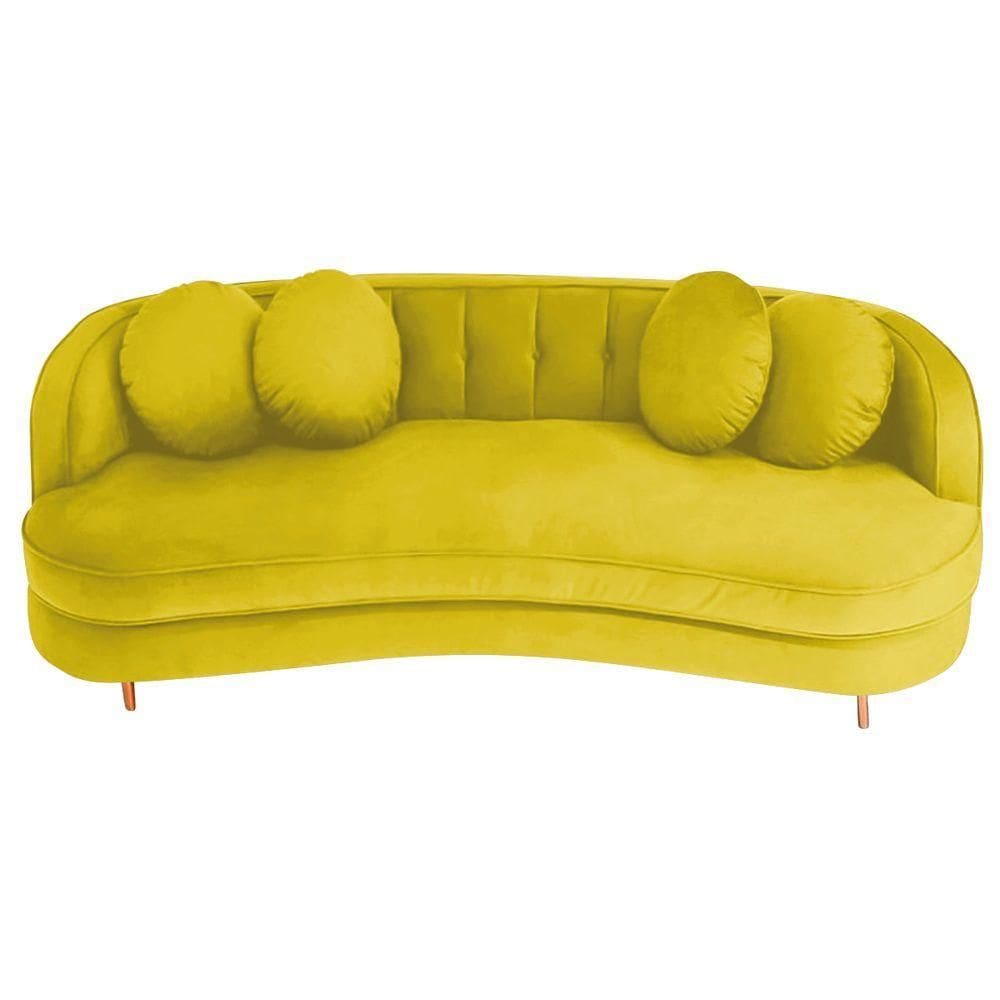 Sofá Curvo 3 Lugares Orgânico Luxo Panamá 185cm Suede Amarelo