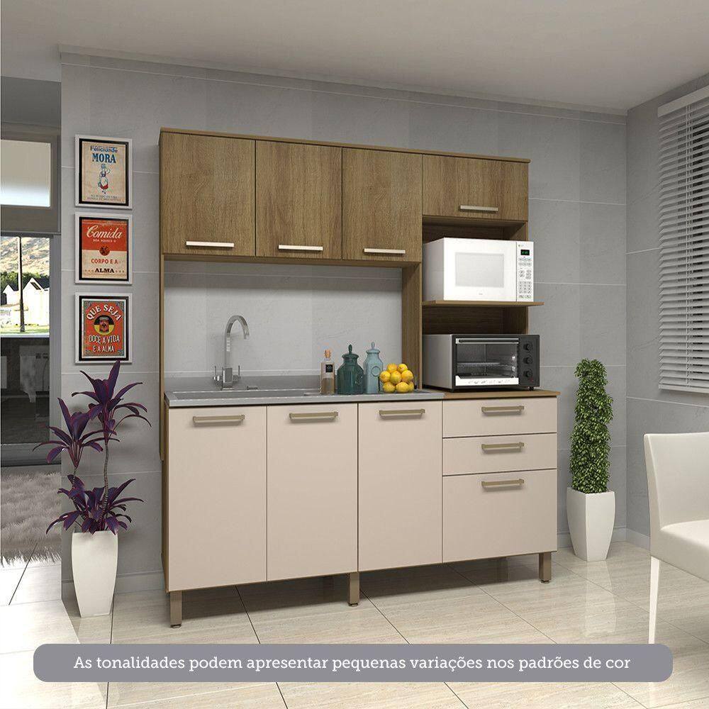 Cozinha Compacta 8 Portas E 2 Gavetas Luciane Móveis Carvalho Avelã Cinnamon