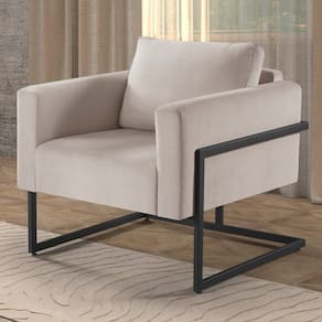 Poltrona Decorativa Bella Linho Base Industrial Espresso Móveis Bege
