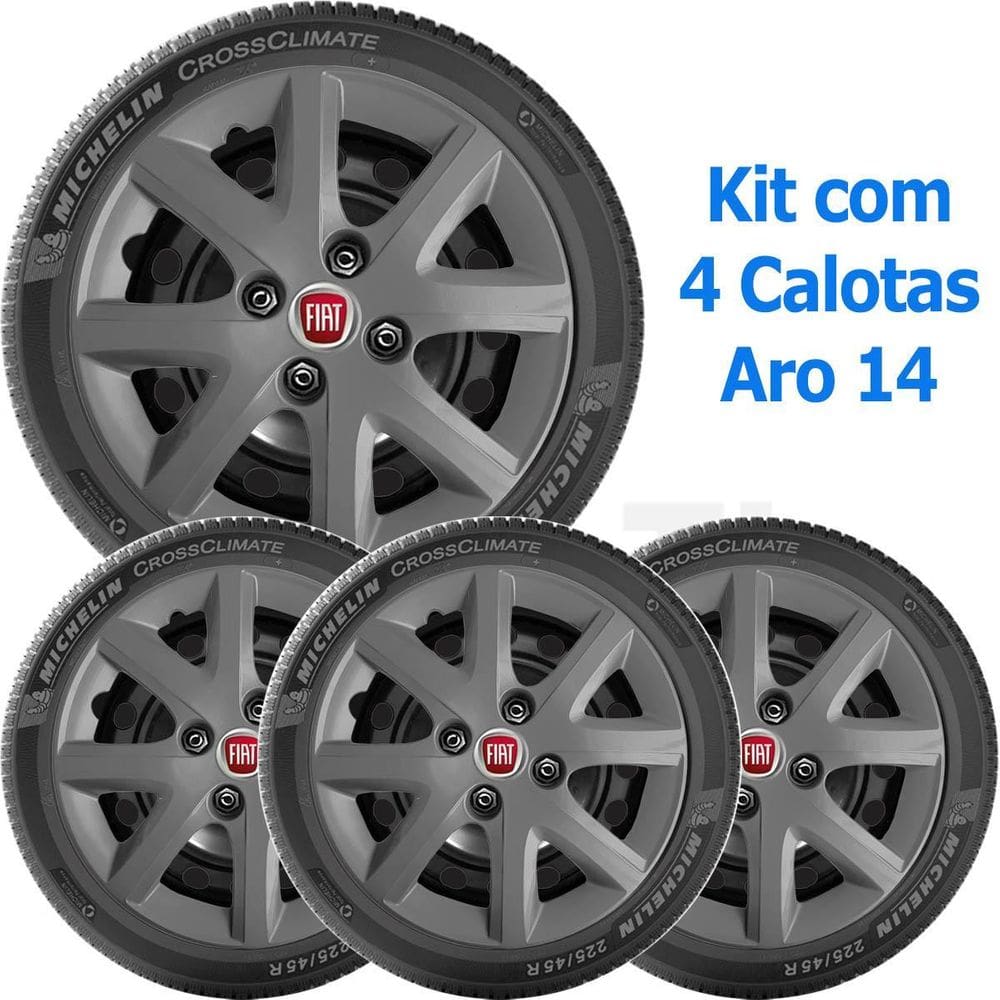 4X Calota Fiat Siena Aro 14 Grafite Emblema 160Cb