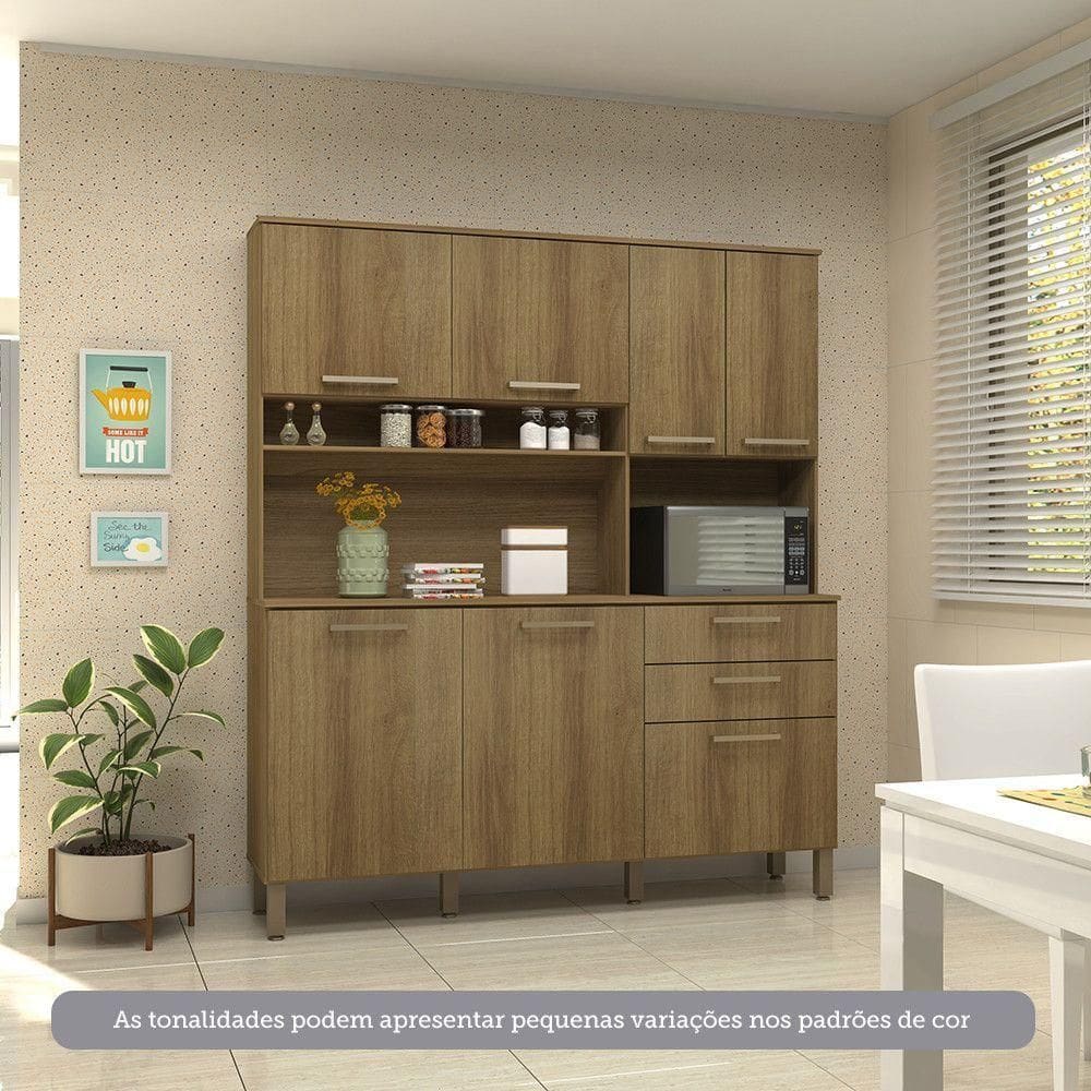 Cozinha Compacta 7 Portas E 2 Gavetas Com Tampo Luciane Móveis Carvalho Avelã