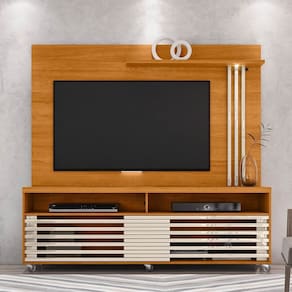 Rack com Painel para Tv até 65 Polegadas 2 Portas 2 Nichos 182cm Frizz Cinamomo/Off White