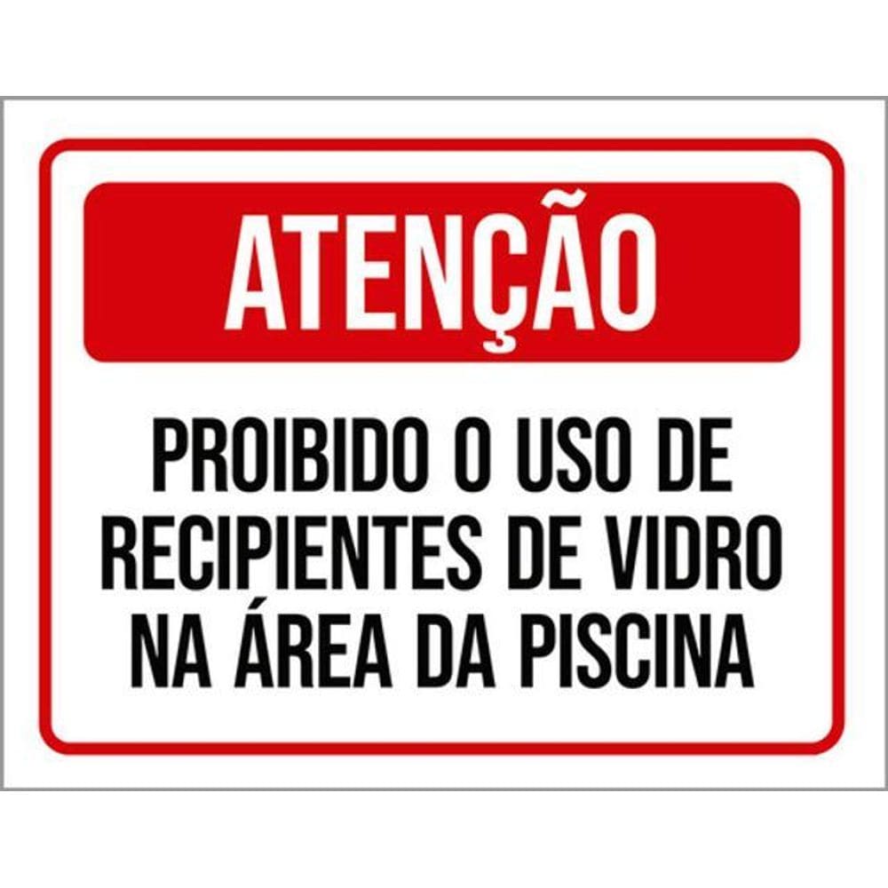 Kit 3 Placas Atenção Proibido Uso Recipientes Vidro Vermelha