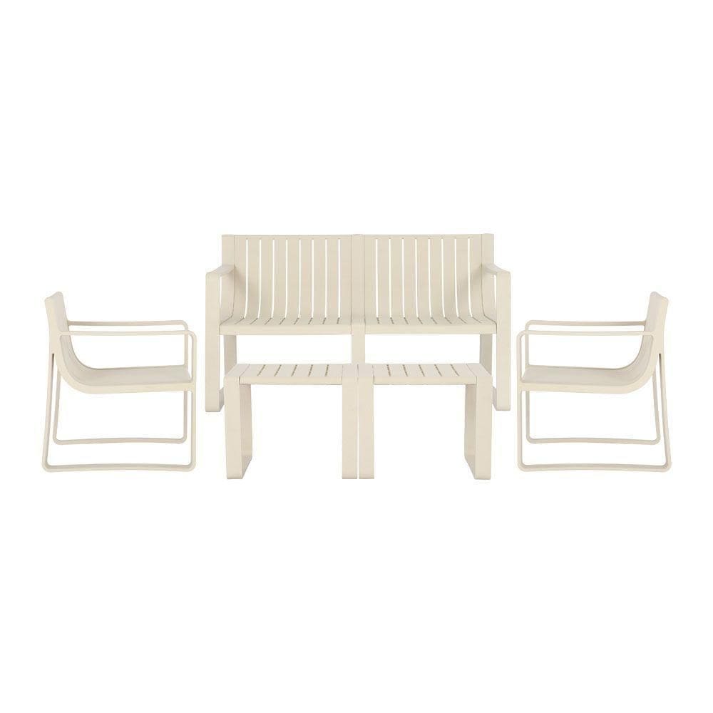 Conjunto 5 Peças área Externa Bahamas 2 Poltronas 2 Mesas De Centro 1 Sofá 120cm Em Fibra Natural Bambu G56 - Gran Belo