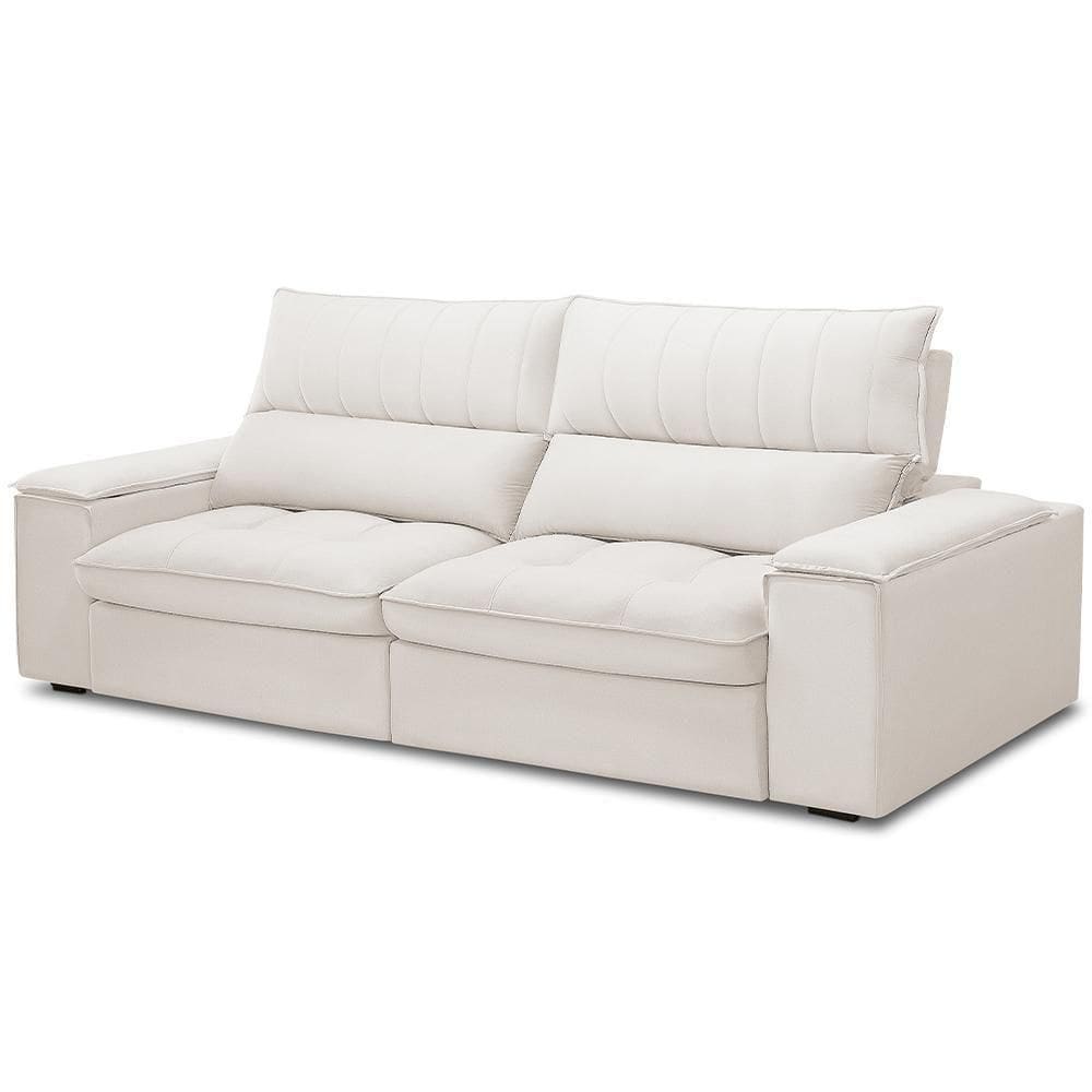Sofá Retrátil Reclinável Para Sala De Estar Living 250cm Nápoles F04 Bouclê Cru - Lyam Decor