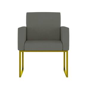 Cadeira Poltrona Moderna Com Base De Ferro Dourado Reforçada Cor: Cinza
