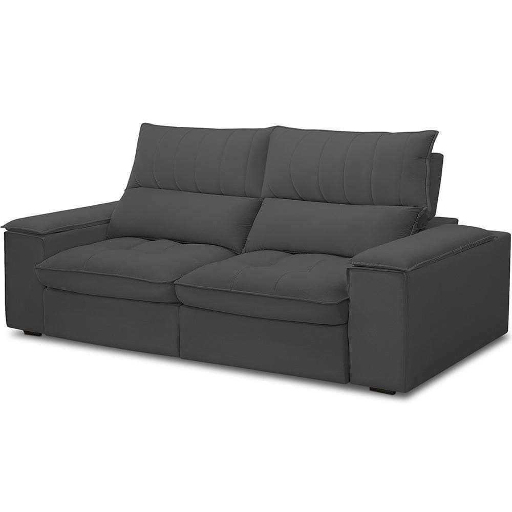 Sofá Retrátil Reclinável Para Sala De Estar Living 210cm Nápoles F04 Bouclê Grafite - Lyam Decor