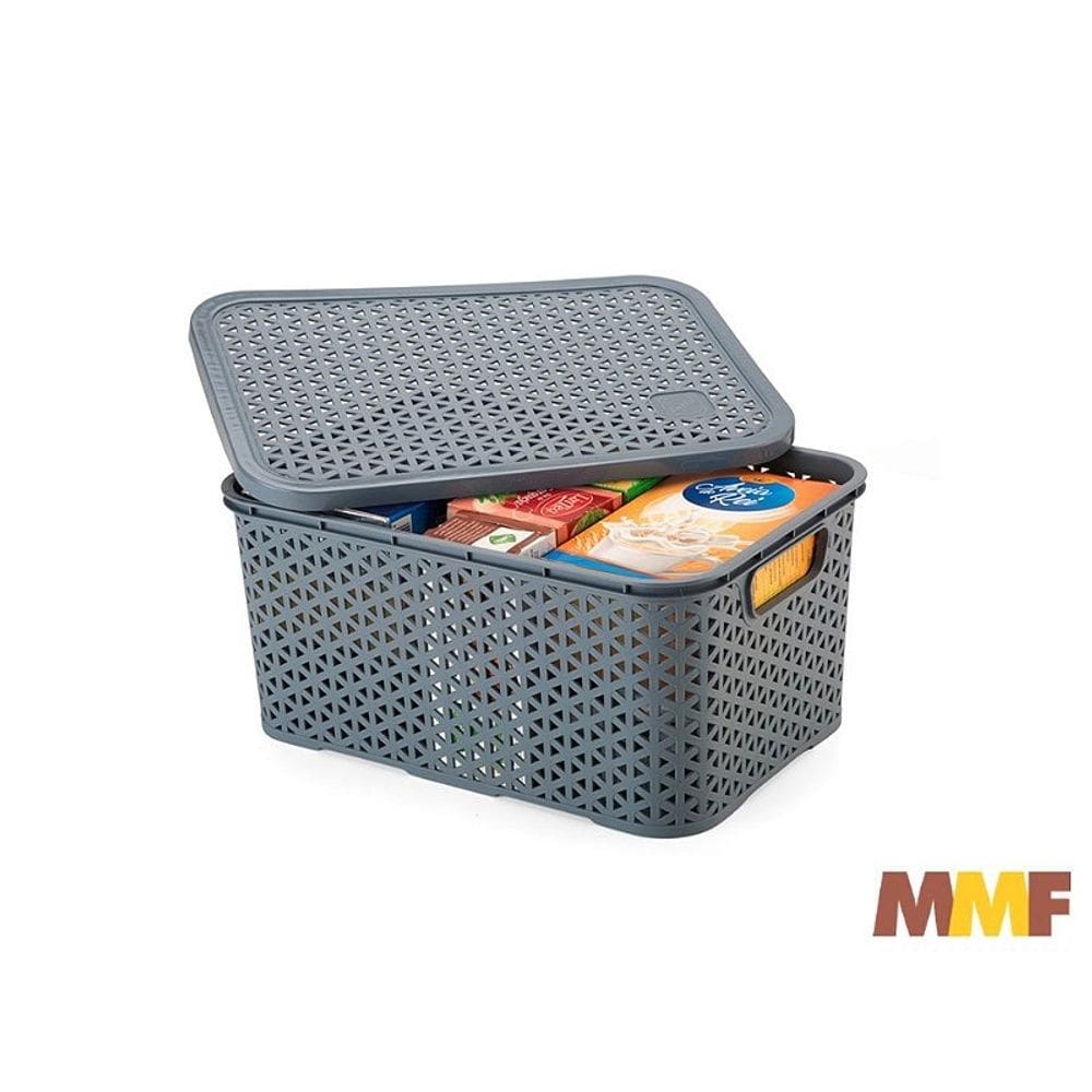 Caixa Mosaico Com Tampa 8,5 Lts 32,5X22,5X15 Cinza