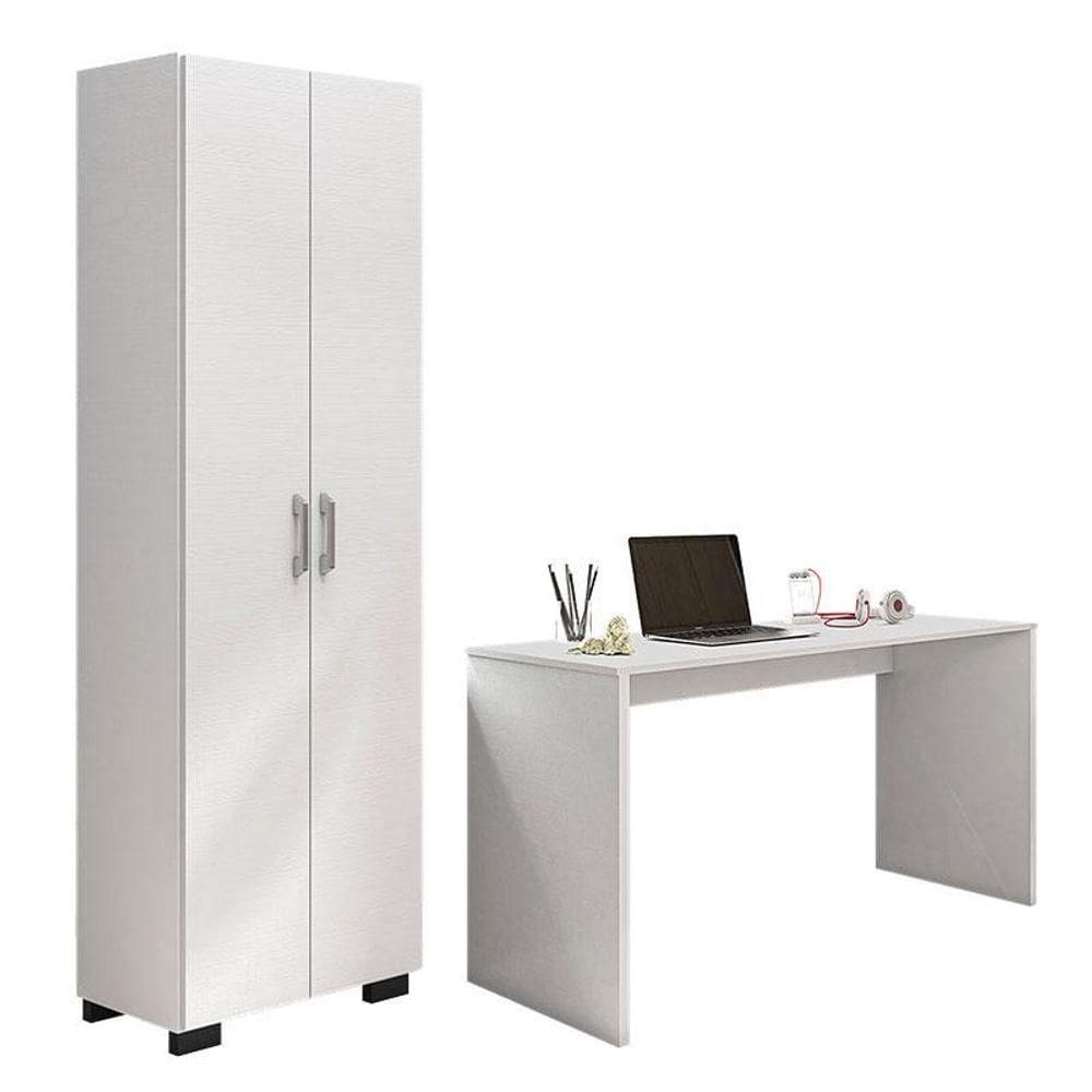 Mesa Para Computador Gávea E Livreiro Office Com Portas Grandes Branco Trama - Móveis Leão