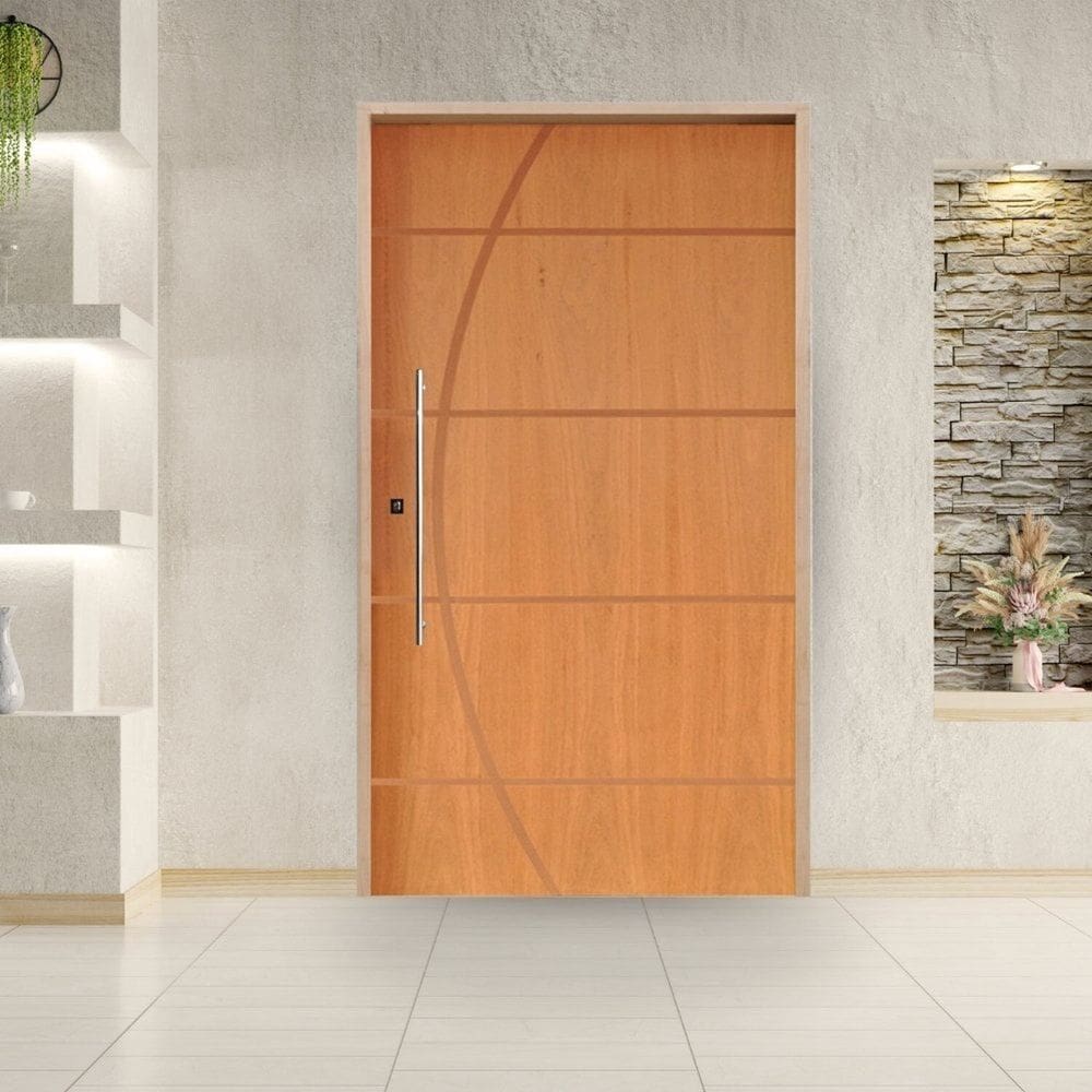 Porta Pivotante Belíssima 5 Padrão Imbuia Batente 14 Puxador Tubo 60cm 140 X 210 Direito Natural