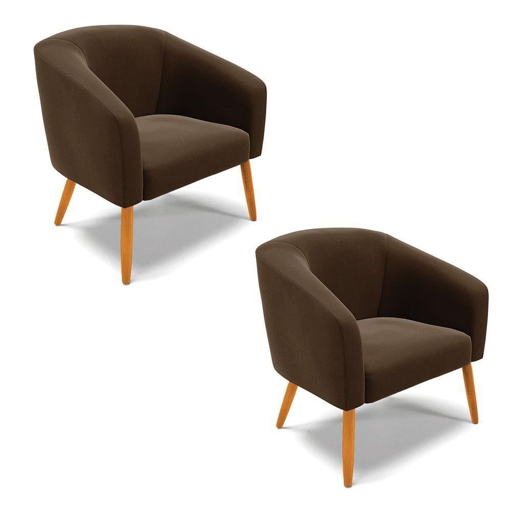 Cadeira Sala De Jantar Pé Palito Castanho Kit 2 Stella Suede D03 - D`rossi Cor Marrom