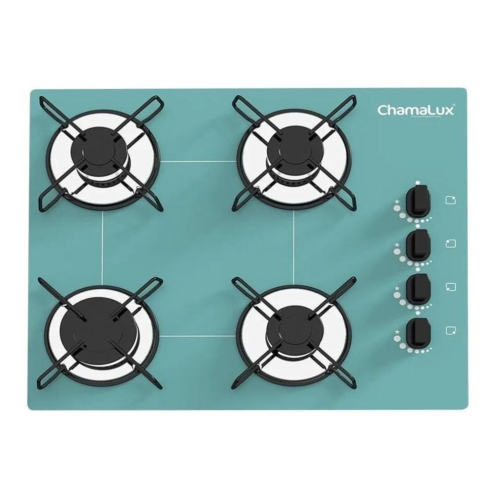 Fogão Cooktop 4 Bocas Ultra Chama Verde Água Chamalux