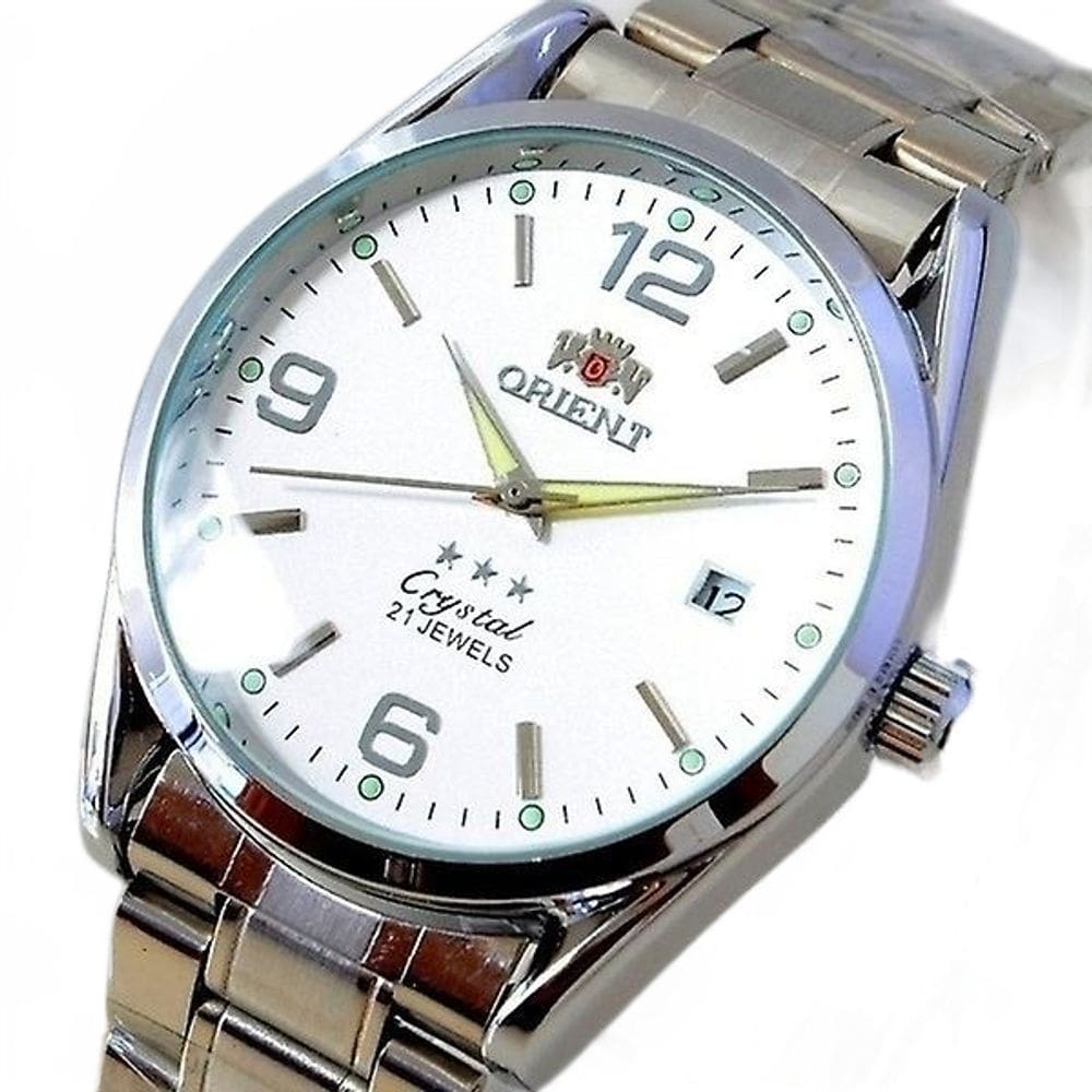 Relógio Masculino Analógico em Aço Inox Clássico Orient Crystal - Prata