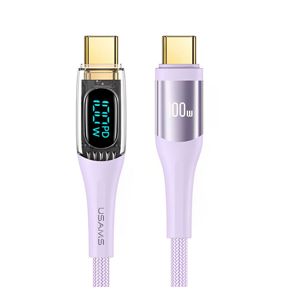 Cabo USB Usams Macho/Macho USB Tipo-C Carregamento Rápido PD 100W 1.2M Púrpura - 6562