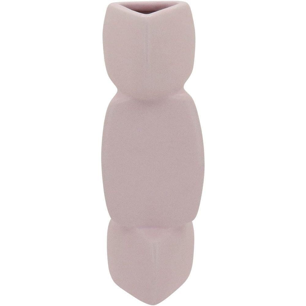Vaso Decorativo Enfeite Casa Geométrico Home&co Cerâmica 21x7x7cm Rosa Claro