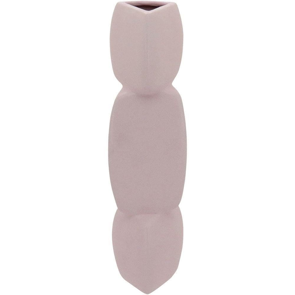 Vaso Decorativo Enfeite Casa Geométrico Home&co Cerâmica 31x8x8cm Rosa Claro
