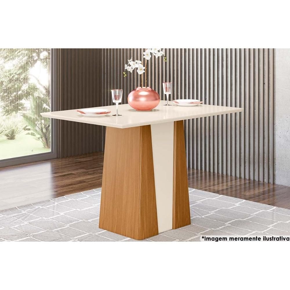 Mesa para Cozinha Orus + Tampo Madeirado 120x80cm Nature/Off White - Henn