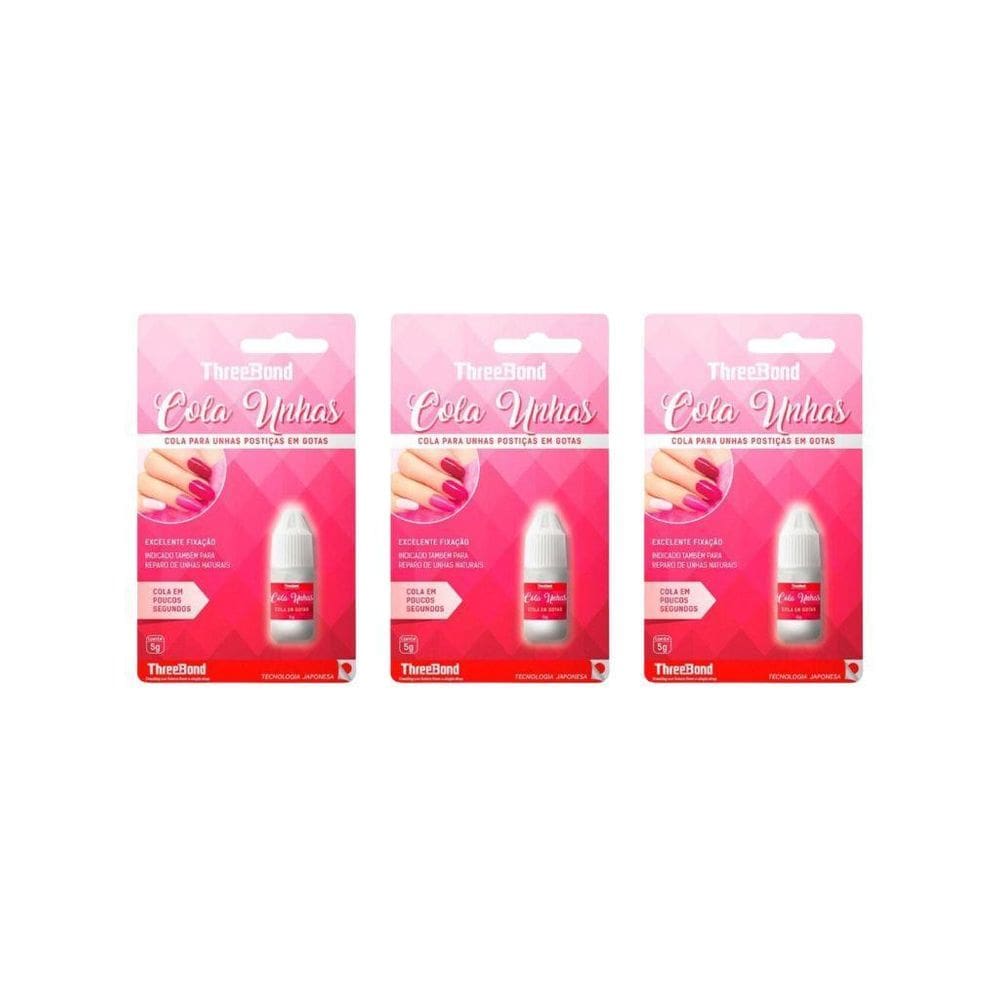 Cola Para Unhas Postiças Three Bond 5G - Kit Com 3Un