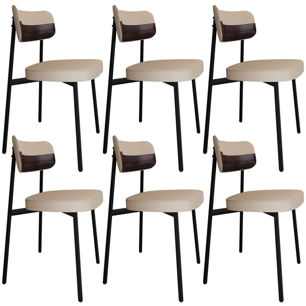 Kit 06 Cadeiras Estofada Para Sala de Jantar Astrid Preto C01 Linho Areia Courino Café - Lyam Decor