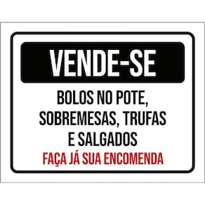 Placa Vende-Se Bolos Pote Sobremesas Trufas 36X46