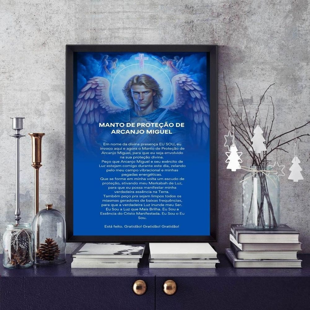 Quadro Manto De Proteção De Arcanjo Miguel 33X24Cm - Vidro
