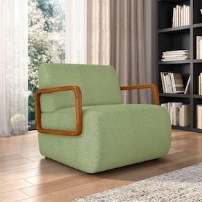 Poltrona Decorativa Sala De Estar Odessa Braços Em Madeira Bouclê Verde Oliva G33