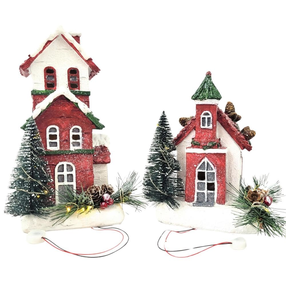 Kit 2 Vila Natalina Casa Com Luz Mini Cenário Enfeite Natal